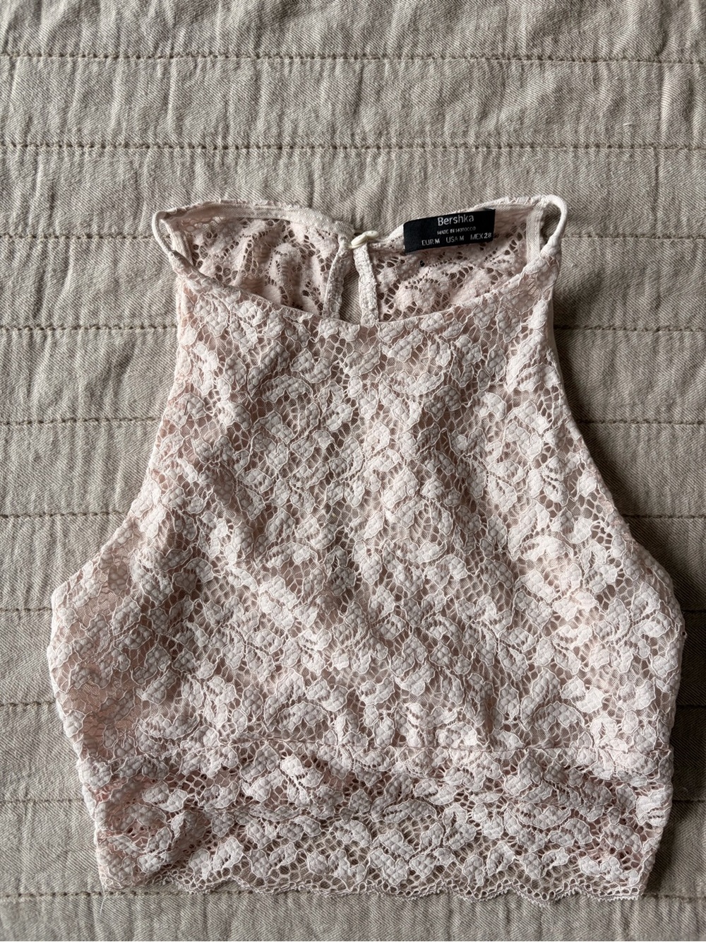 Bershka Blush Lace Halter Crop Top